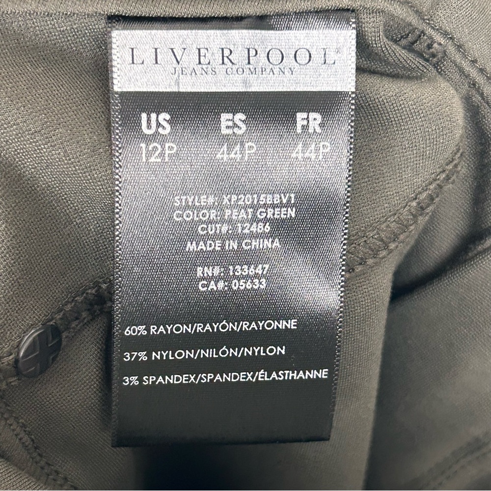 Liverpool Pants Womens 12/31 Petite Peat Green Taper Leg Ponte Knit Stretch Pant - Picture 6 of 11